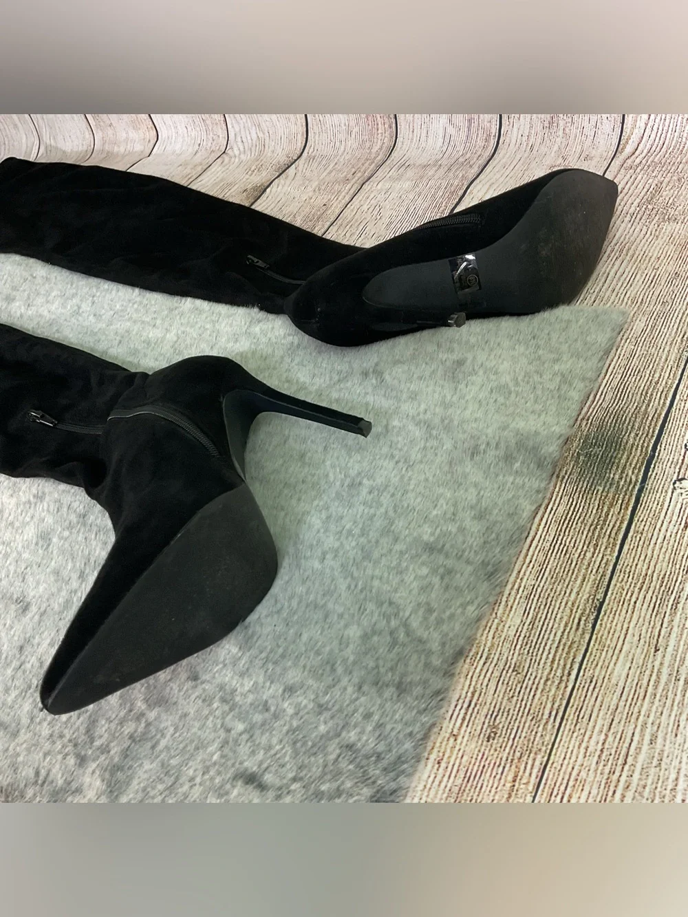 Liliana Black Suede Thigh High Heel Boot Size 8.5